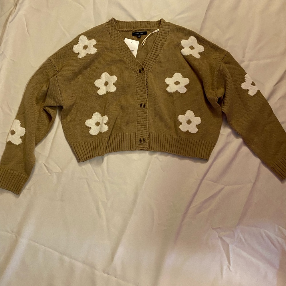 Button Up Sweater with Flowers